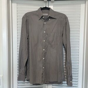 Ermenegildo Zegna Men’s Dress Shirt – Brown & White Vertical Stripe – Size L